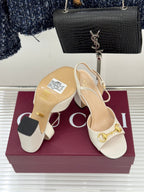 GG 26WF Chunky Heel Sandals 5cm Mystic White Sheepskin 632557