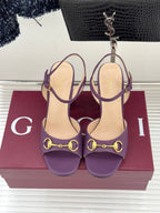 GG 26WF Chunky Heel Sandals 5cm Royal Purple Sheepskin 632558