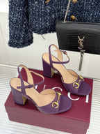GG 26WF Chunky Heel Sandals 5cm Royal Purple Sheepskin 632558