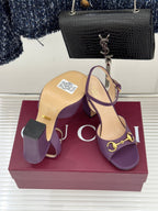GG 26WF Chunky Heel Sandals 5cm Royal Purple Sheepskin 632558