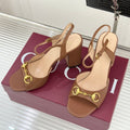 GG 26WF Chunky Heel Sandals 6.5cm Brown Sheepskin 632559