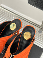 YSL Emilie Stiletto Mule Sandals 11cm Orange Satin 642913