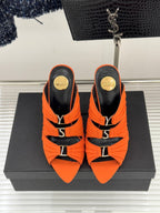 YSL Emilie Stiletto Mule Sandals 11cm Orange Satin 642913