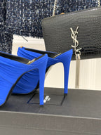 YSL Emilie Stiletto Mule Sandals 11cm Blue Satin 642915
