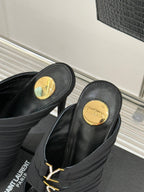 YSL Emilie Stiletto Mule Sandals 11cm Black Satin 642916