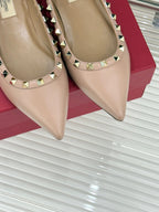 Valentino Rockstud Ballet Flat Beige Sheepskin 642999