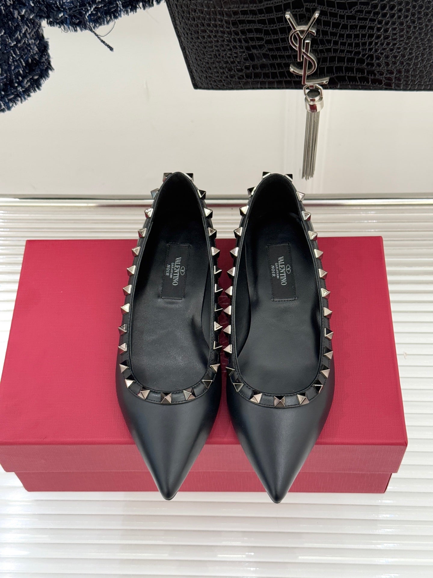 Valentino Rockstud Ballet Flat Black Sheepskin 643000