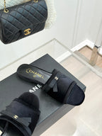 CC 26S Double C Bow Braid Slippers Black Velvet 717786