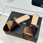 CC 26S Double C Bow Braid Slippers Brown Velvet 717788