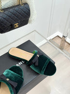 CC 26S Double C Bow Braid Slippers Teal Green Velvet 717789