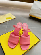 FENDI BAGUETTE HIGH-HEEL SANDALS 8 CM IN DARK PINK CALFSKIN