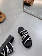 CHLOÉ PLATFORM SANDALS IN BLACK MIX WHITE DENSITY KNIT