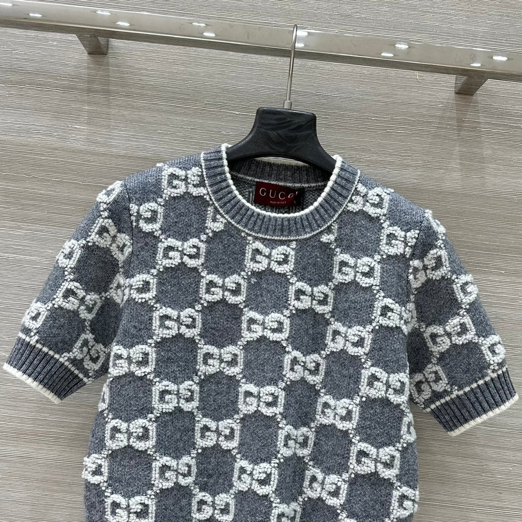 Gucci Knit Sweater Gray White Wool