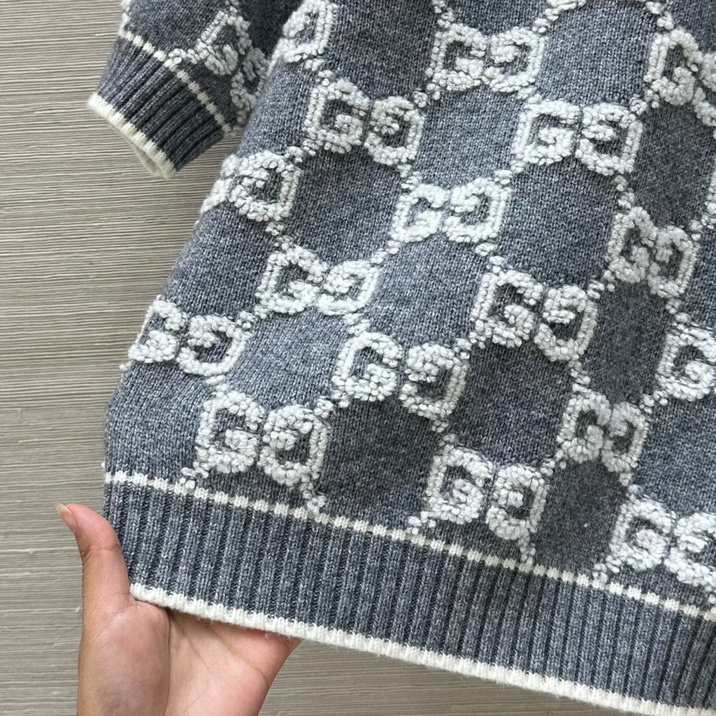 Gucci Knit Sweater Gray White Wool