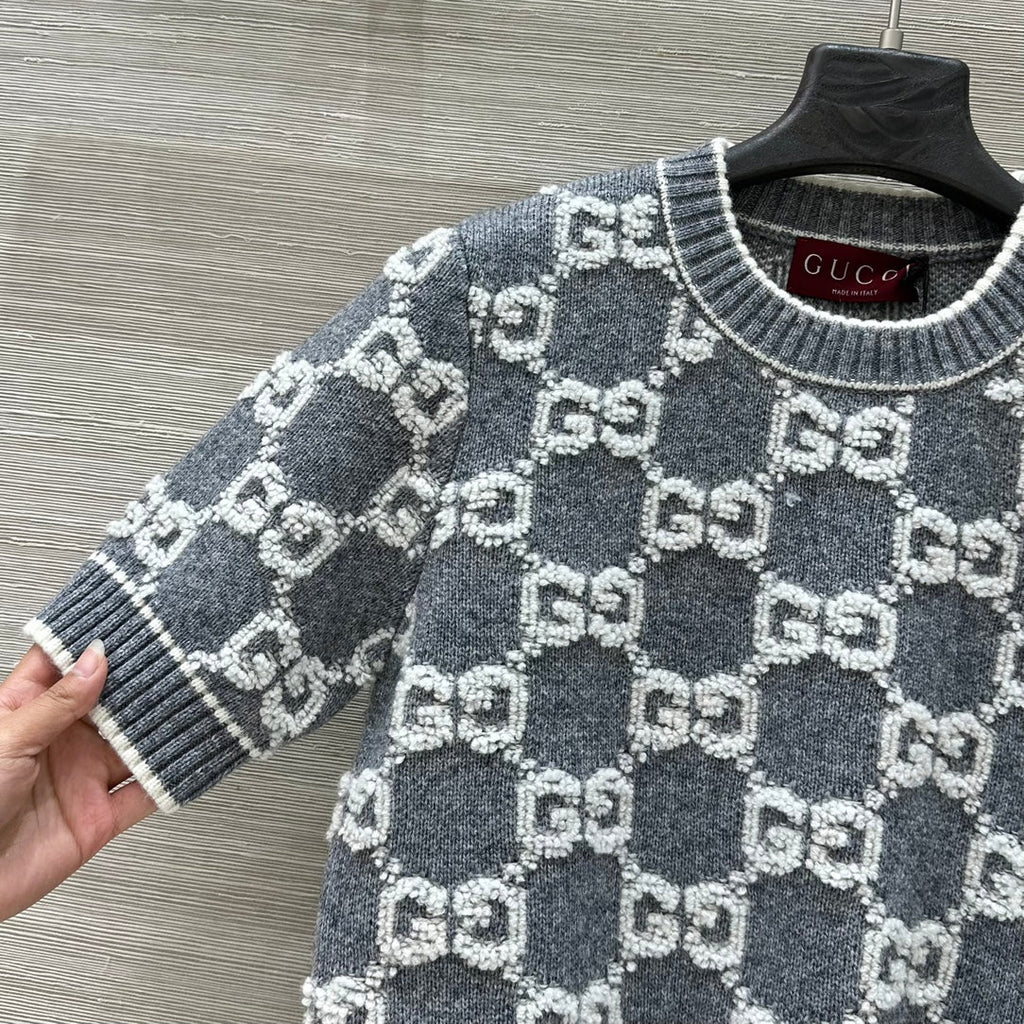 Gucci Knit Sweater Gray White Wool
