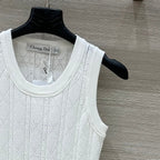 CD 25 Hollow Knitted Vest White Silk Wool