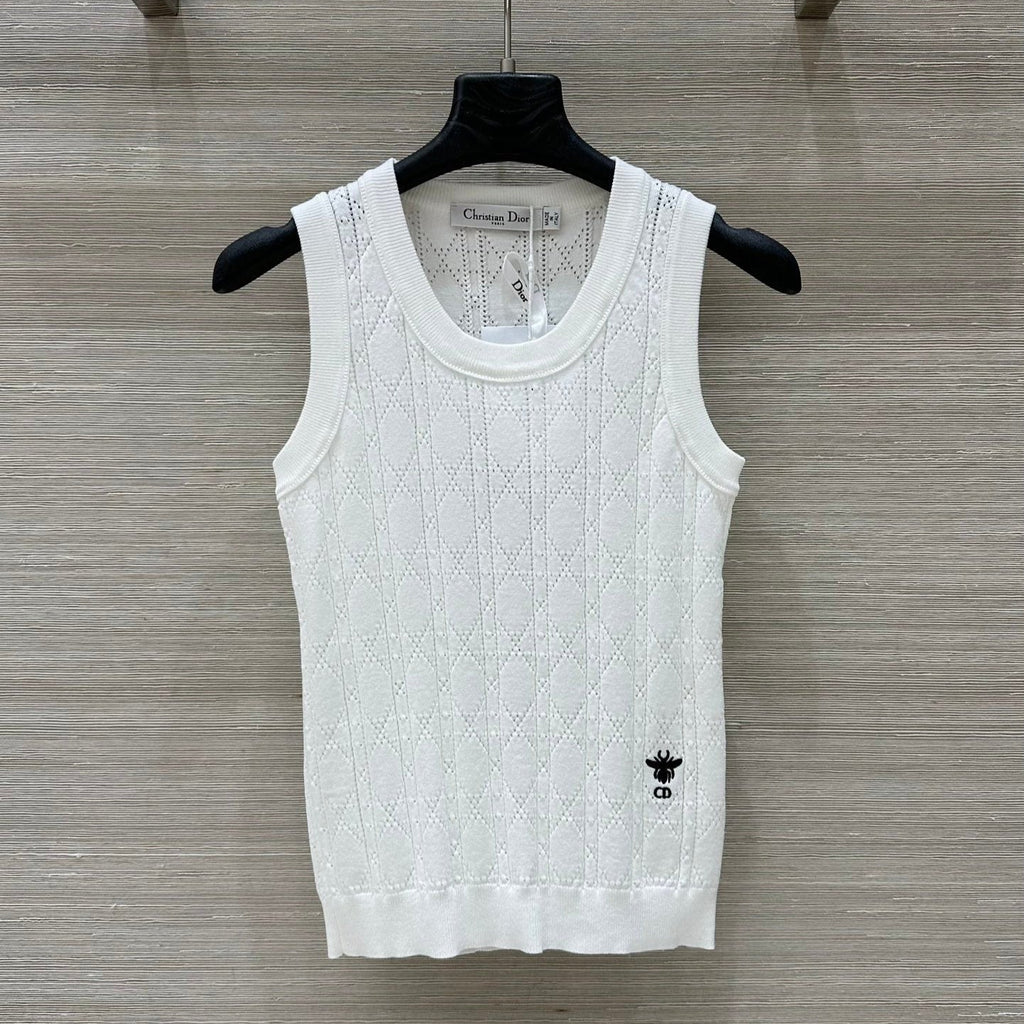 CD 25 Hollow Knitted Vest White Silk Wool