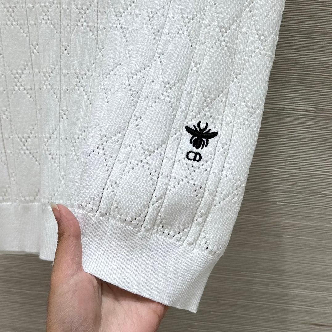 CD 25 Hollow Knitted Vest White Silk Wool