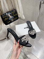 DC Crystal Mules 60mm Black Silk & Sheepskin 359516