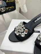 DC Crystal Mules 60mm Black Silk & Sheepskin 359516