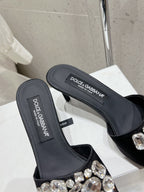 DC Crystal Mules 60mm Black Silk & Sheepskin 359516