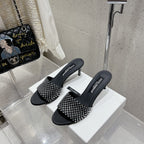 DC Rhinestone Mules 65mm Black Silk & Sheepskin 359514