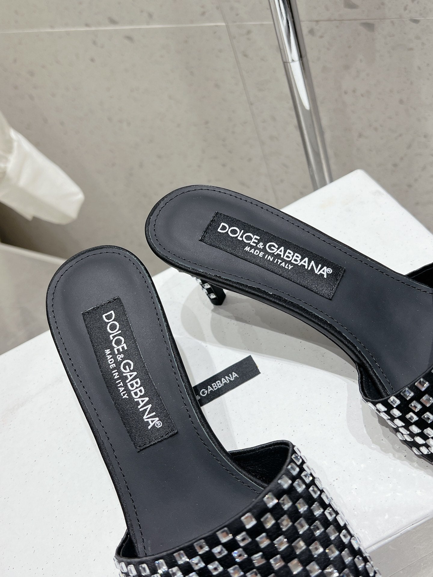 DC Rhinestone Mules 65mm Black Silk & Sheepskin 359514
