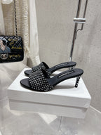 DC Rhinestone Mules 65mm Black Silk & Sheepskin 359514