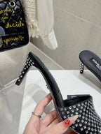 DC Rhinestone Mules 65mm Black Silk & Sheepskin 359514