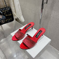 DC Rhinestone Mules 65mm Red Silk & Sheepskin 359515