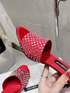 DC Rhinestone Mules 65mm Red Silk & Sheepskin 359515