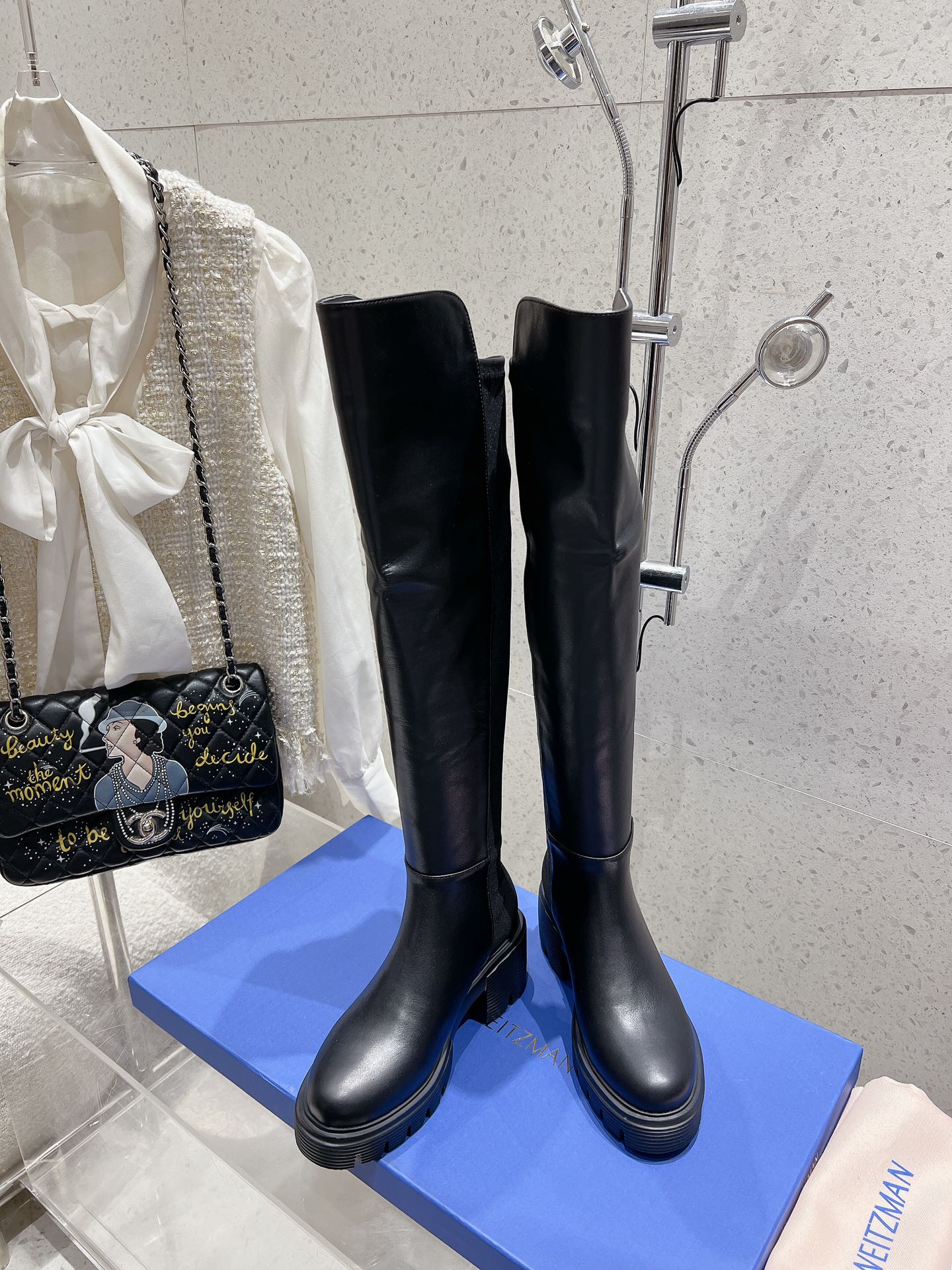SW Soho Knee-High Boot Black Cowhide & Nucbuck Leather 554356