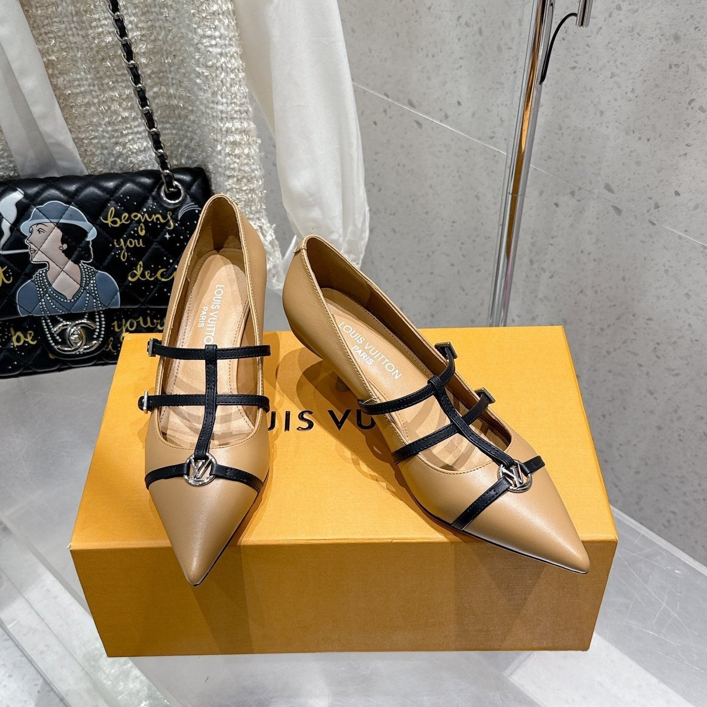 LV 6AM Slingback 4.5cm Beige Calfskin 610734
