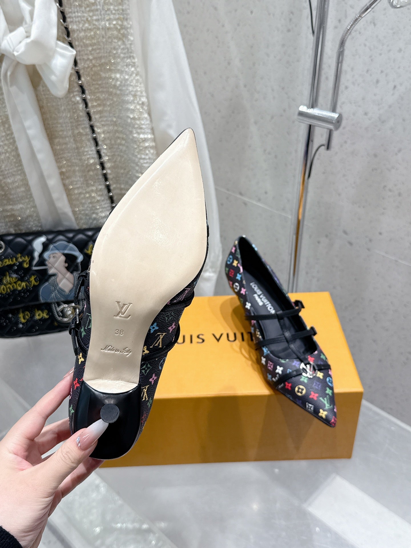 LV 6AM Slingback 4.5cm Black Monogram Cowhide 610736