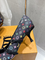 LV 6AM Slingback 4.5cm Black Monogram Cowhide 610736