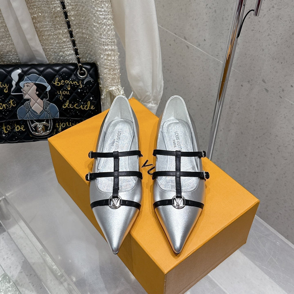 LV 6AM Flat Ballerina Sliver Calfskin 610738
