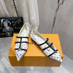 LV 6AM Flat Ballerina White Monogram Cowhide 610740