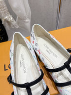 LV 6AM Flat Ballerina White Monogram Cowhide 610740