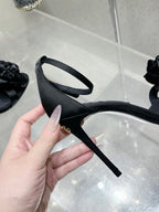 DC Flower High Heel Sandals 105mm Black Satin & Sheepskin 359507