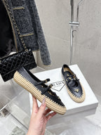 Pra 2025 Ballet Flat Black Beige Cowhide Woven 554289