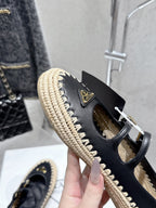 Pra 2025 Ballet Flat Black Beige Cowhide Woven 554289