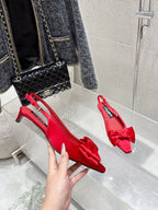 DC 25 Bow Slingback Pumps 30mm Red Satin & Sheepskin 359510