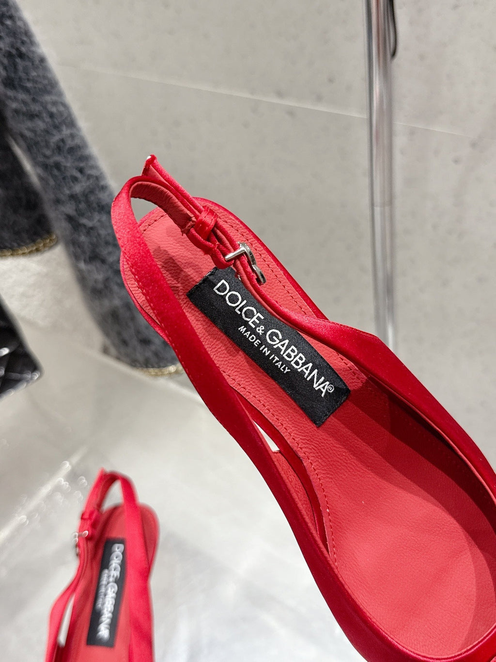 DC 25 Bow Slingback Pumps 30mm Red Satin & Sheepskin 359510