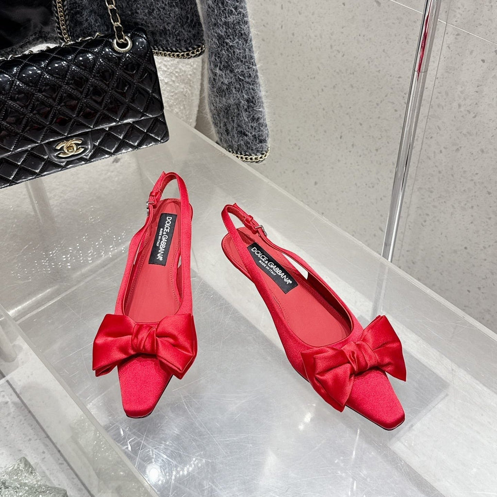 DC 25 Bow Slingback Pumps 30mm Red Satin & Sheepskin 359510