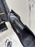 DC Bow Slingback Pumps 30mm Black Satin & Sheepskin 359511