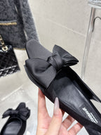 DC Bow Slingback Pumps 30mm Black Satin & Sheepskin 359511