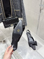 DC Bow Slingback Pumps 30mm Black Satin & Sheepskin 359511