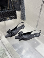DC Bow Slingback Pumps 30mm Black Satin & Sheepskin 359511