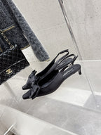 DC Bow Slingback Pumps 30mm Black Satin & Sheepskin 359511