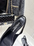 DC 25 Rhinestone Bow Slingback Pumps 40mm Black Silk & Sheepskin 359513